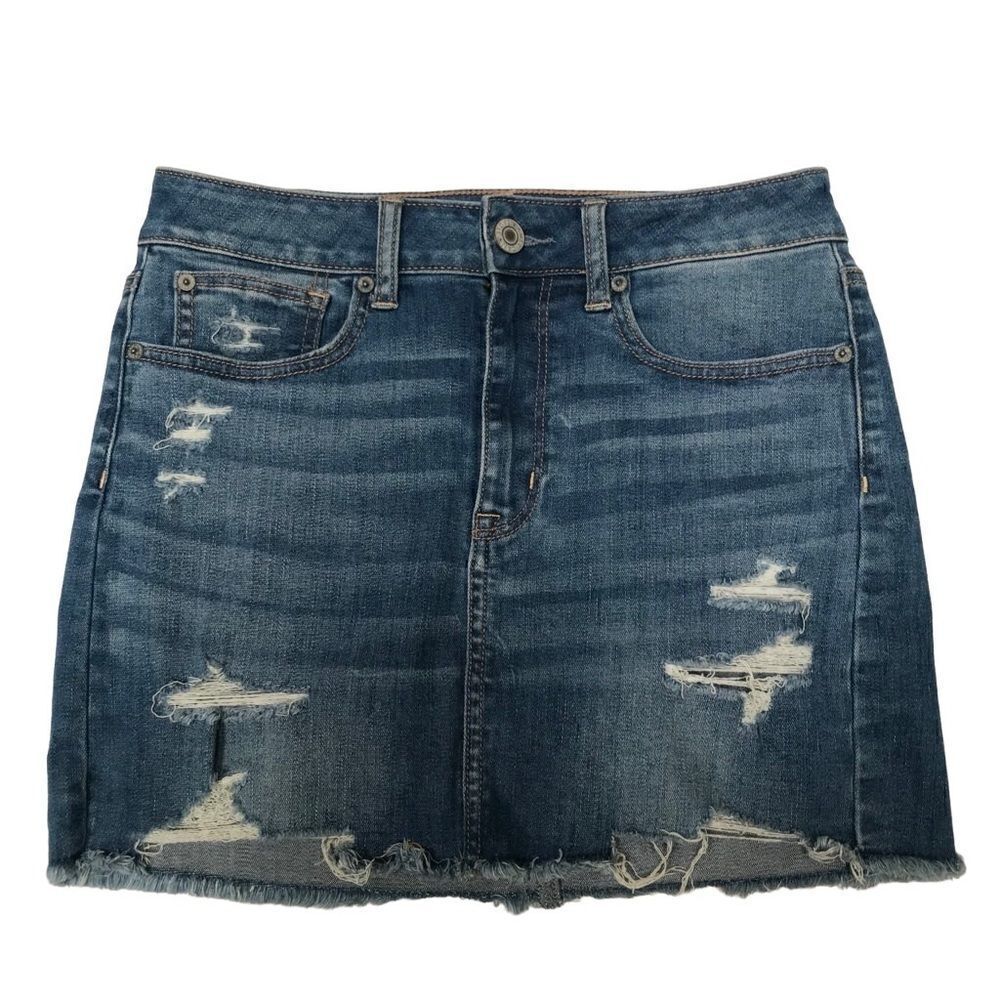 American‎ Eagle Outfitters high rise distressed mini denim skirt 6